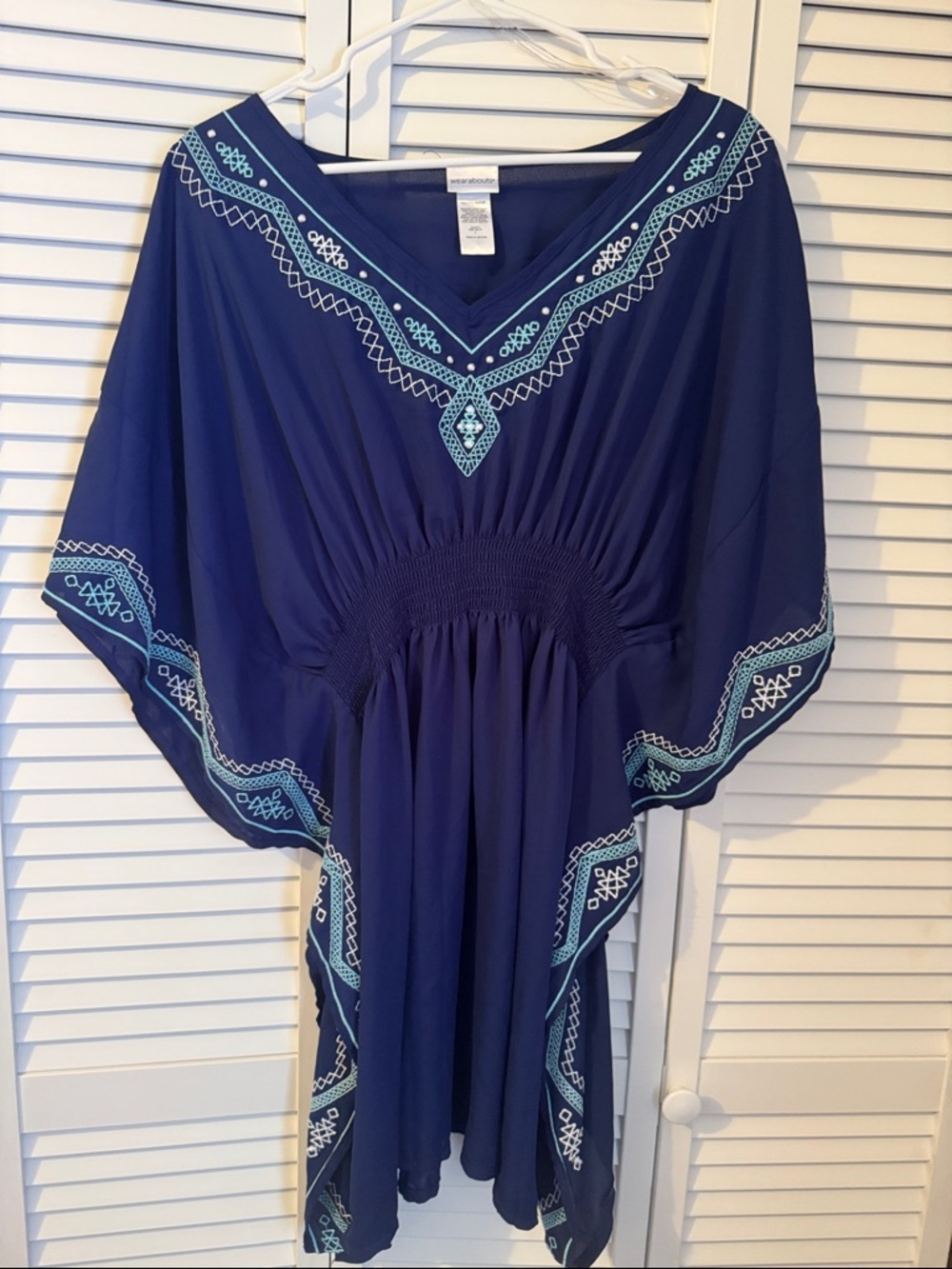 Navy Embroidered V-Neck Wearabouts Coverup